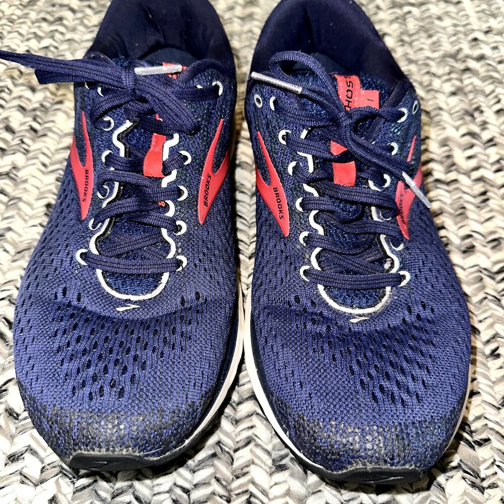 Brooks Ghost 11 Running Shoes Men's Size 9 D Navy Blue Red Sneakers 1102881D428